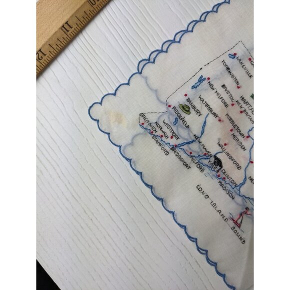 Vintage Handkerchief 1950’s Connecticut Stitched Scalloped Edge 11” Square - Picture 3 of 10